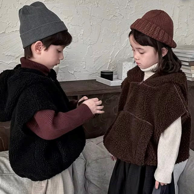 Teddy Sleeveless Vest Hoodie (Black)